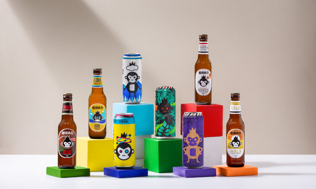 A collection of Bira 91 beer bottles and cans. Accenture SAP S/4HANA