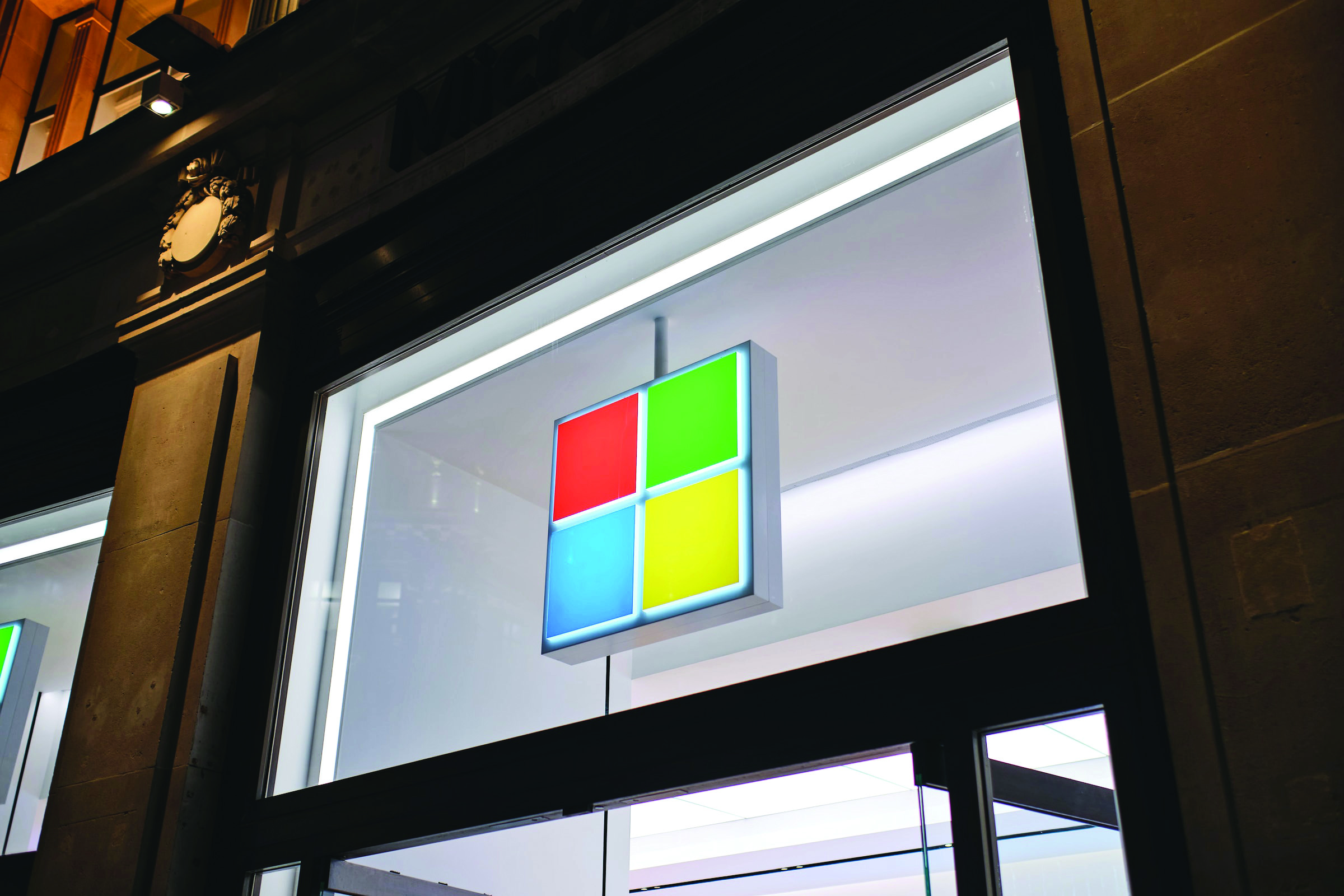 Microsoft logo on a black front door | Microsoft’s Q4 earnings