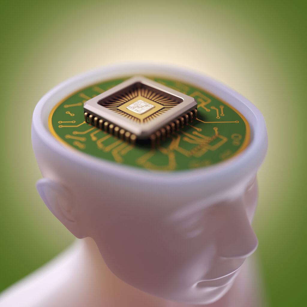 A human brain with a memory board inside it. SAP AI Cloud