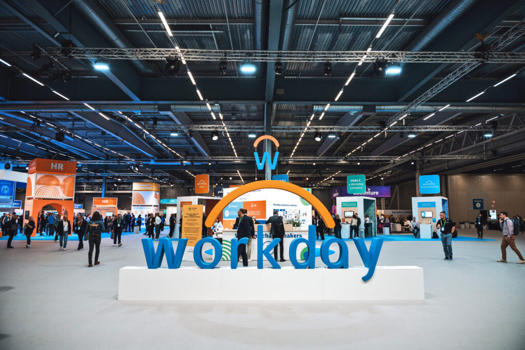 Workday's logo at an event in Sweden