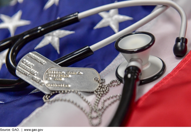 An american flag with a doctors stethoscope and dog tags. Accenture
