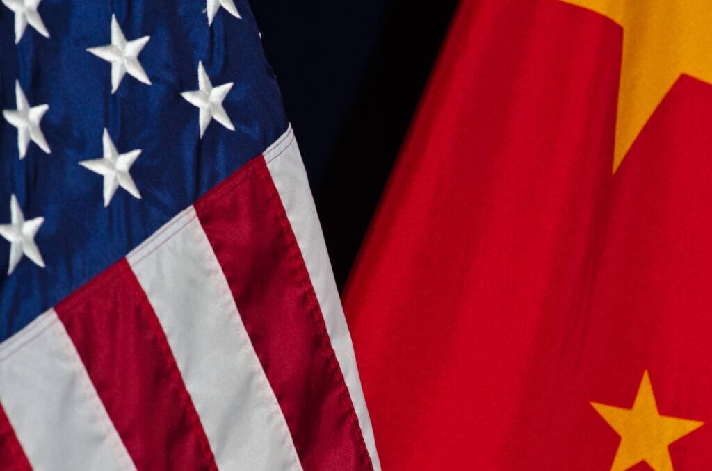 U.S. and China's flags placed next too each other