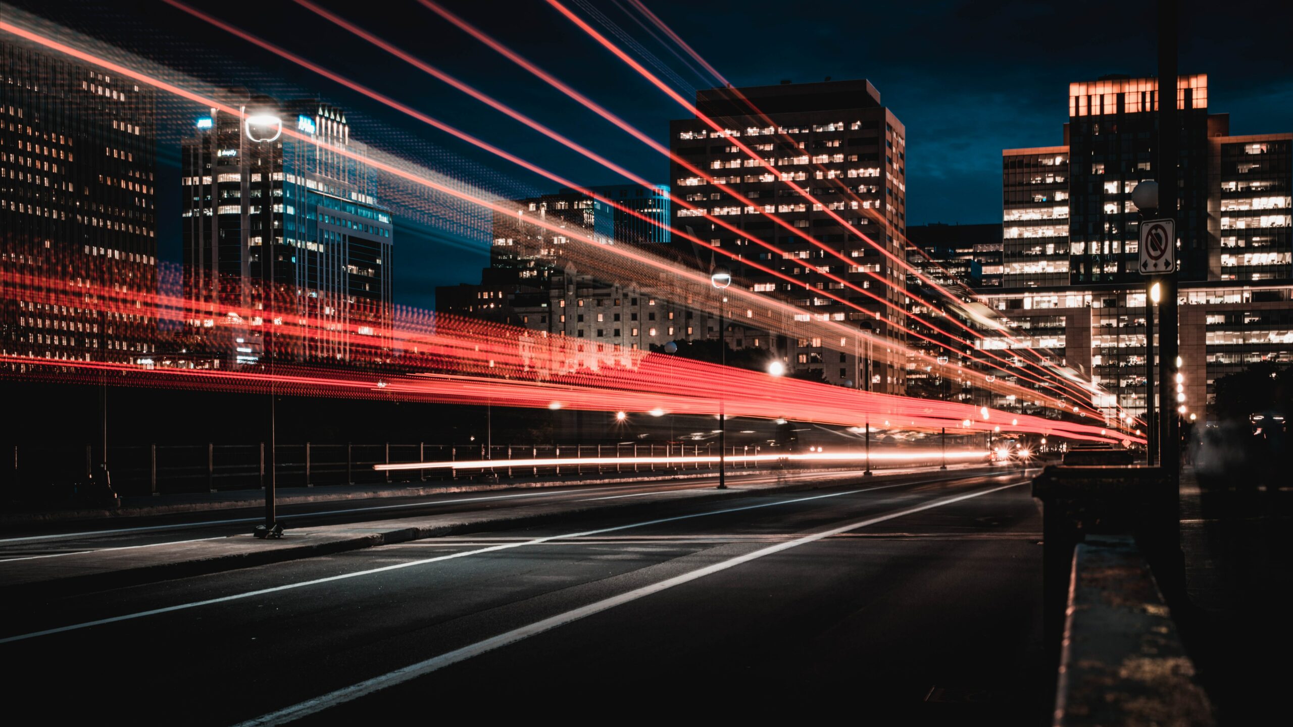 slow exposure lights photographed on a bridge