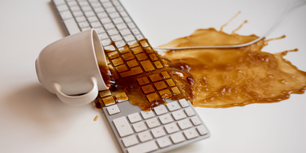 coffee spilled on a keyboard