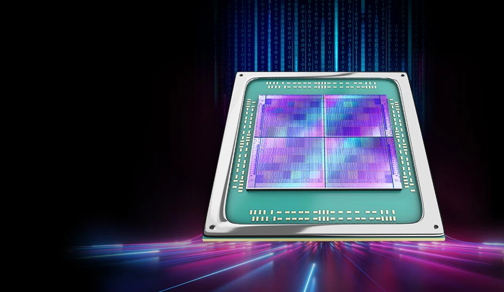 An advanced memory board in purple and green. AMD SAP Google