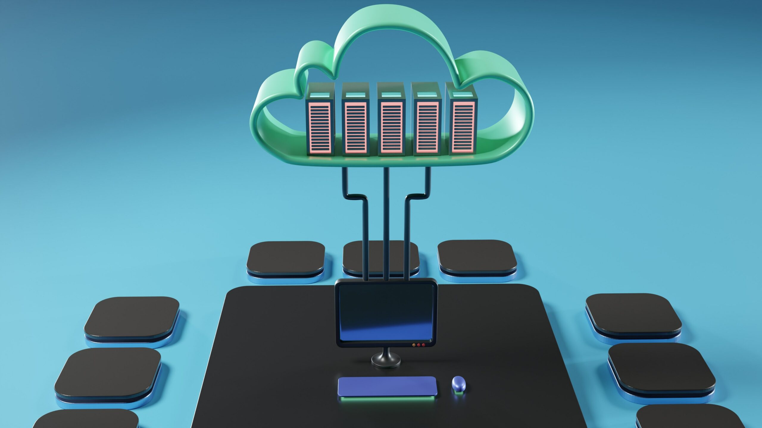 image of cloud server, with green cloud and blue background | phoenixNAP