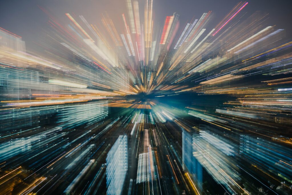 image of abstract light trails | Community Fibre and AWS