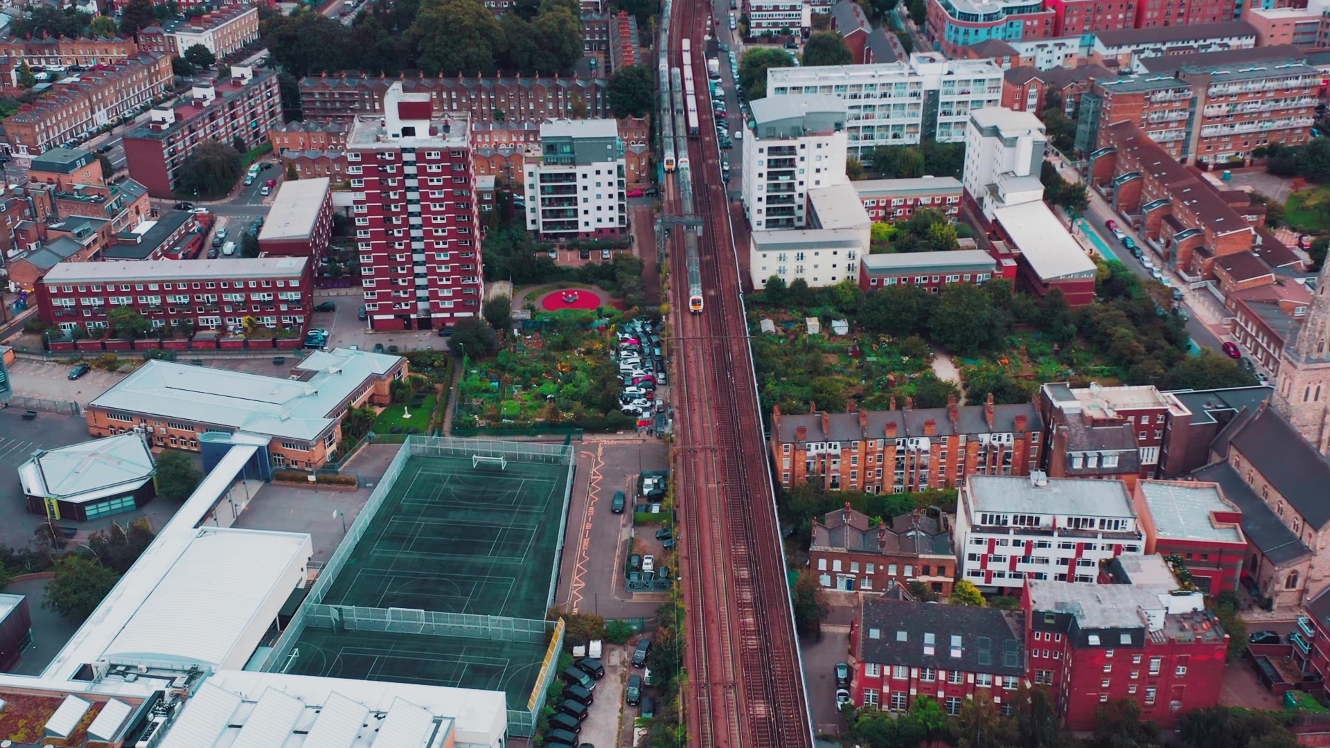A top-down view of a UK city suburb during the afternoon | ERP solutions RamBase