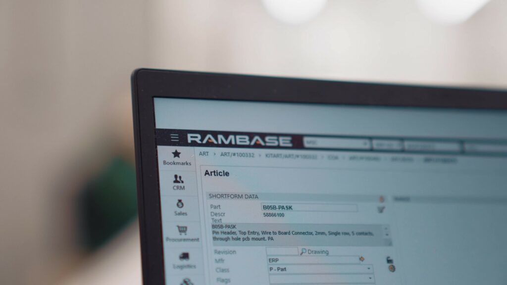Close-up image of RamBase dashboard on a laptop screen | ERP solutions RamBase