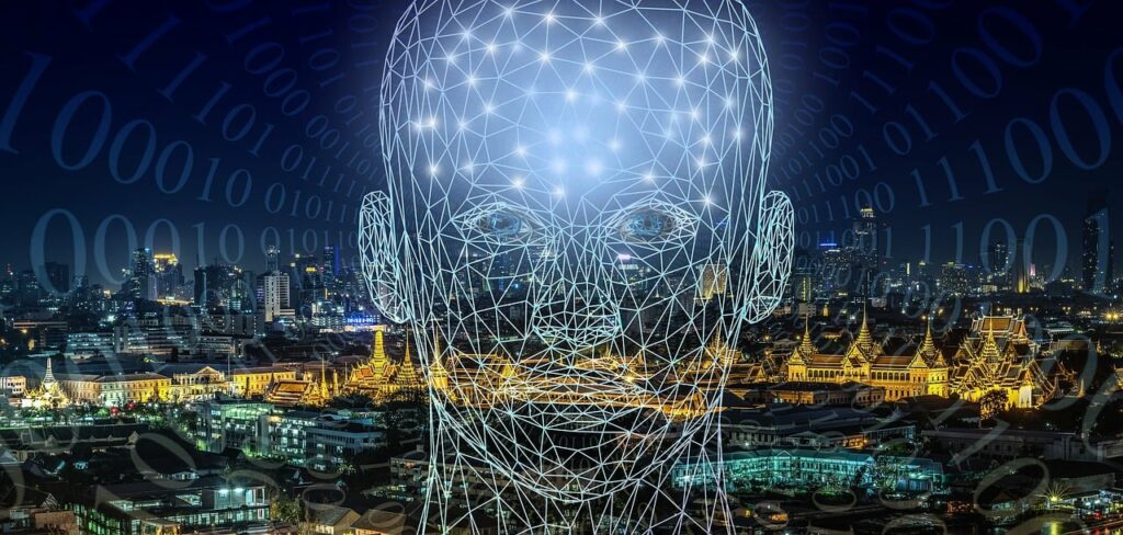 Robot face on a background of nighttime city lights | Editor's Words: AI tipping point marks a seminal moment for enterprise software