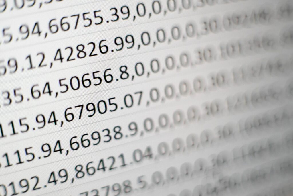 Close up of a spreadsheet full of codes and numbers | spreadsheet Infor