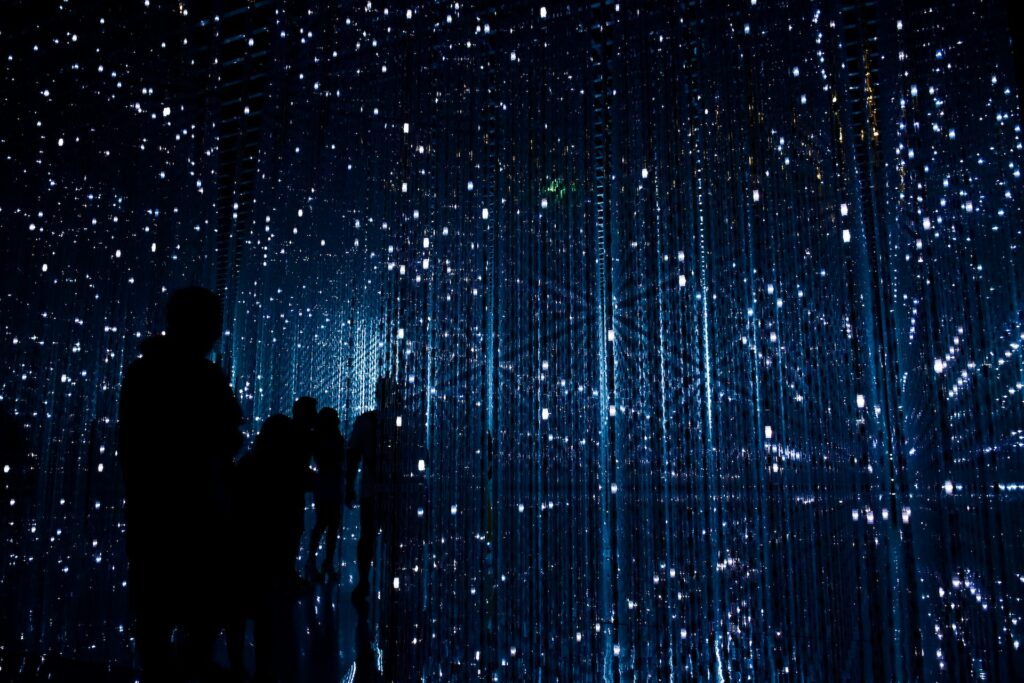 image of human silhouette in blue light art exhibition | FDM Group and SAP