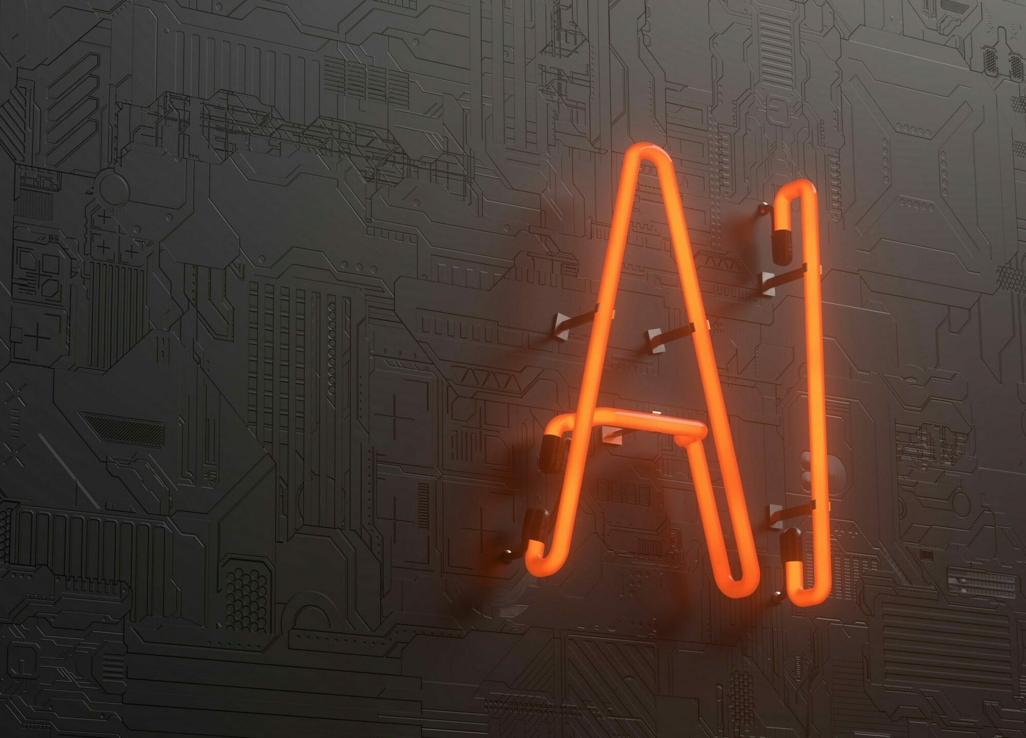 Image of an orange neon AI sign on a dark wall | AI risk