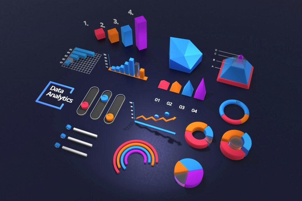 A collection of brightly coloured graphs and shapes indicating data analytics | EBS SplashBI