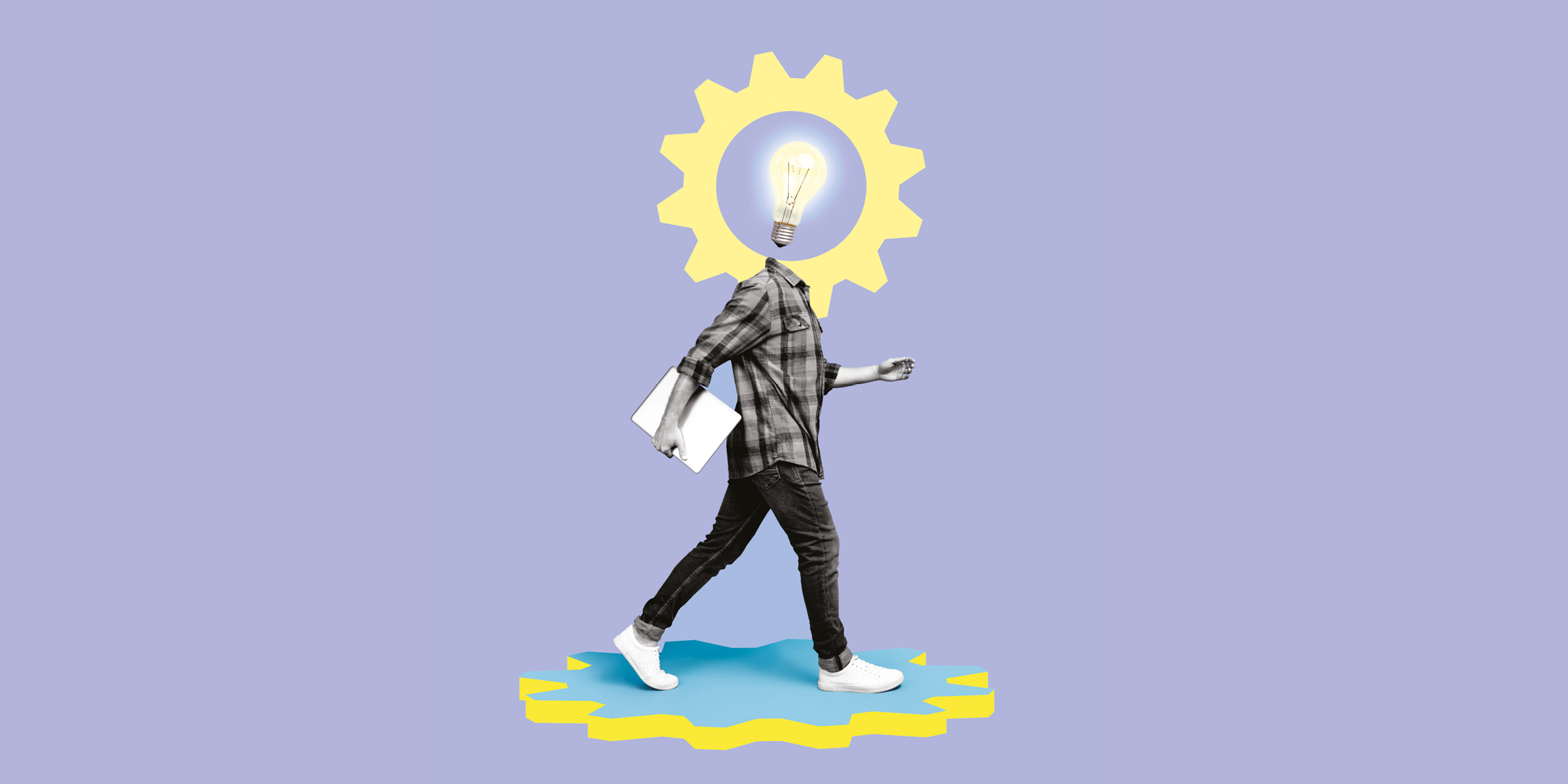 a graphic of a walking person with a light bulb on his head | The great employee glow up