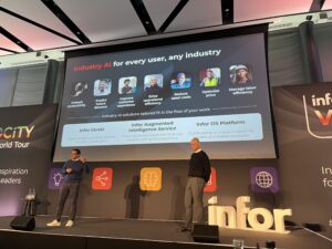 photo of Infor Velocity event in London with CEO and CTO onstage | Infor