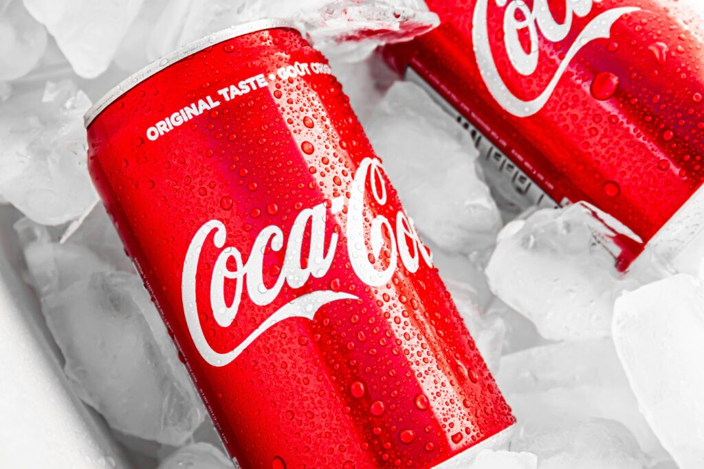 Image of Coca Cola cans on ice/ Coca Cola and Microsoft partnership