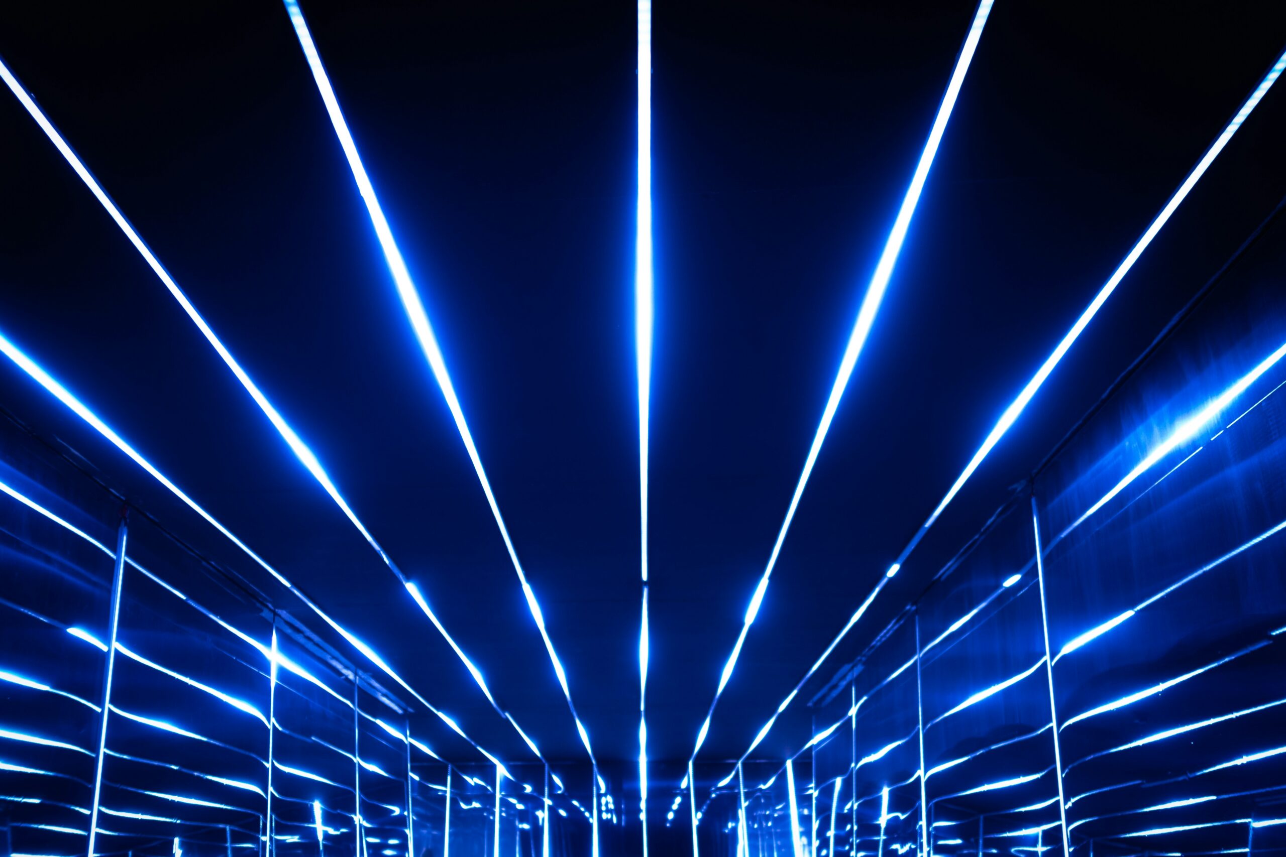 photo of blue light stripes on a ceiling | S/4HANA