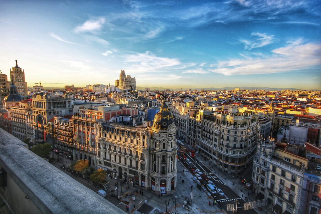 sky-view photograph of Madrid, the Spanish capital during a sunny day