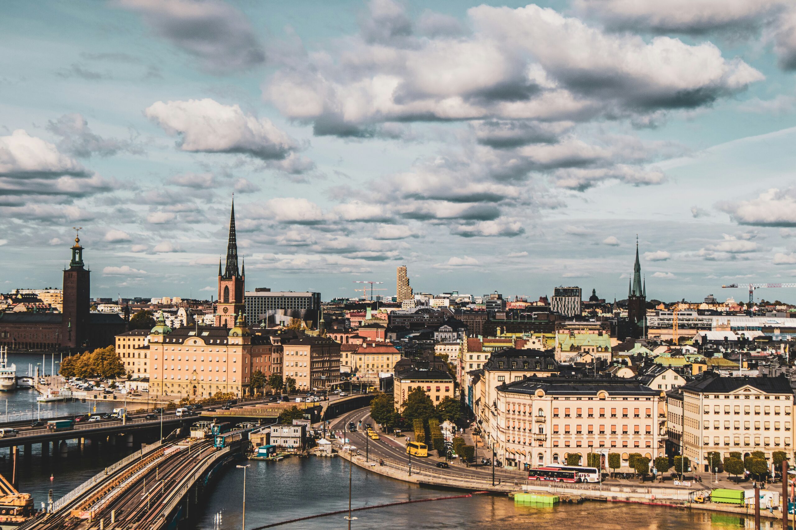 aerial photography of Stockholm architecture during a sunny day with clouds | Workday partnership with Saab