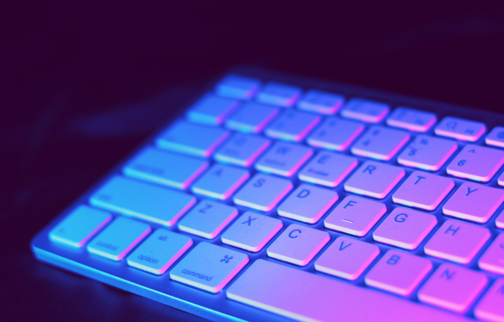 keyboard under neon lights