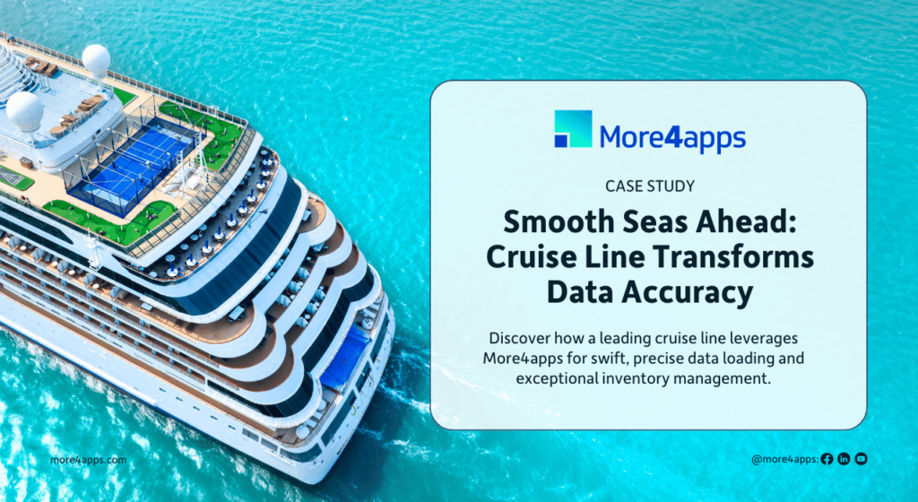 More4apps slide - Smooth seas ahead: cruise line transforms data accuracy - with a cruise ship image in the background