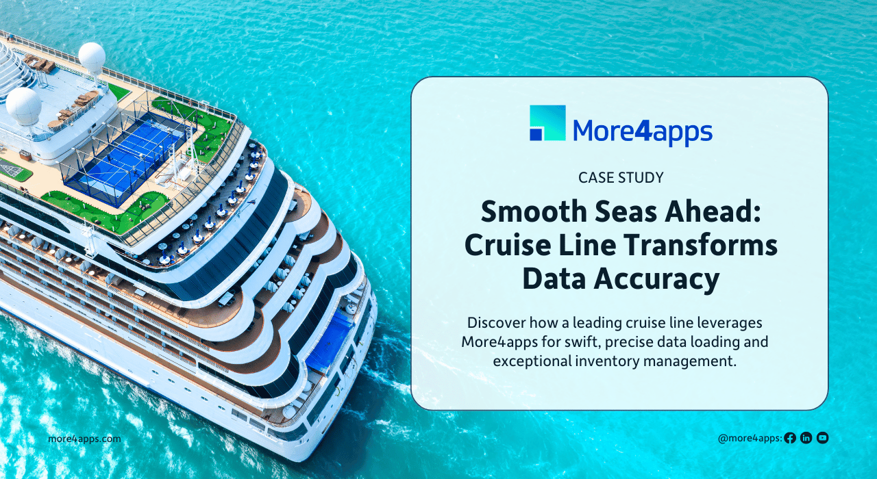 More4apps slide - Smooth seas ahead: cruise line transforms data accuracy - with a cruise ship image in the background