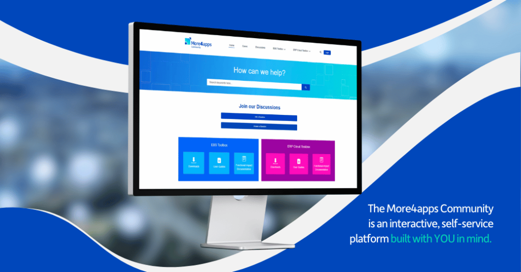 the image of a monitor that shows the website for More4apps Community platform for customers