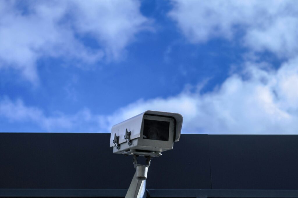 image of security camera on a building