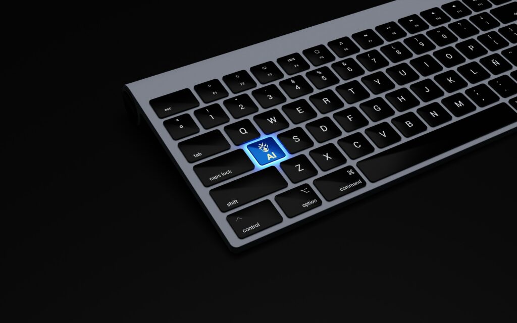 photo of a keyboard in front of the black background with an "AI" button on it | ServiceNow AI