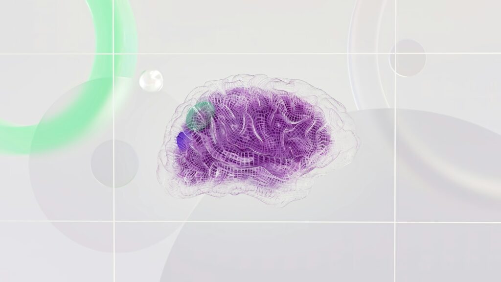 image of purple brain on white and green background | Copilot