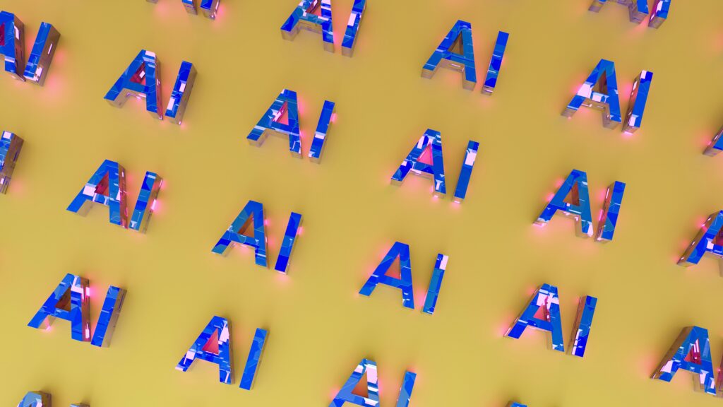 futuristic 3D render of letters "AI" in blue colour with yellow background | IBM AWS GenAI partnership