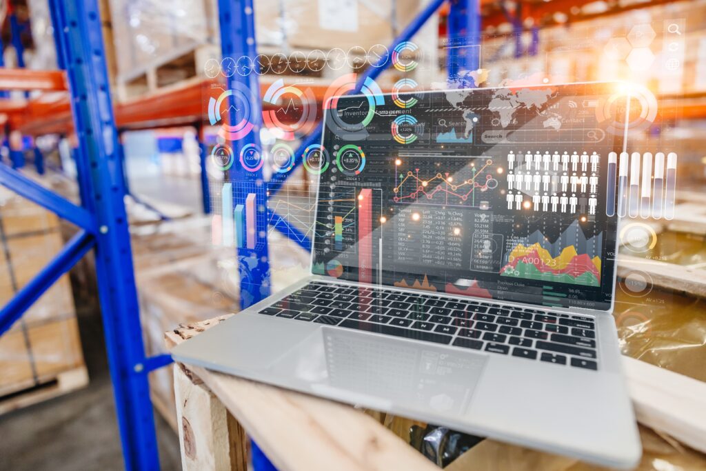 Image of a laptop running an ERP in a warehouse.