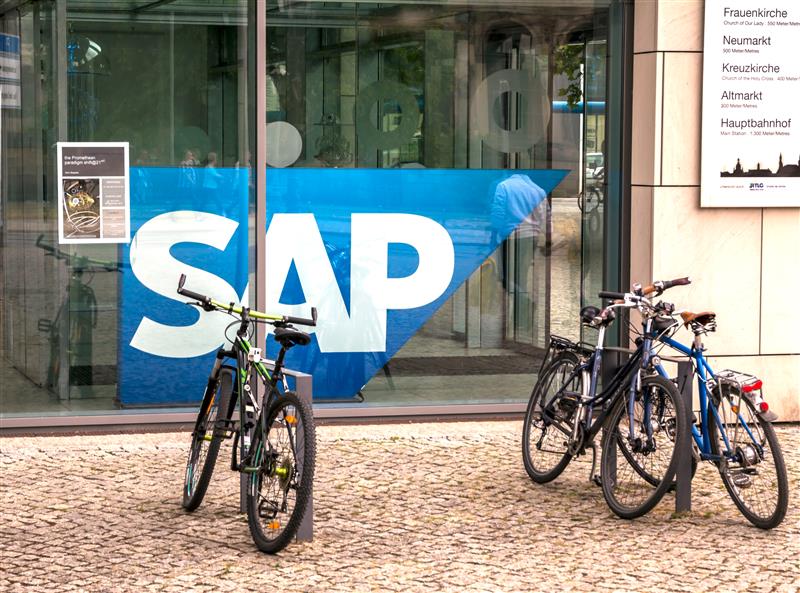 Bicycles parked in front of SAP office in Europe.