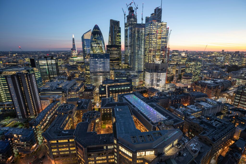 aerial view of london _ UK AI productivity gains