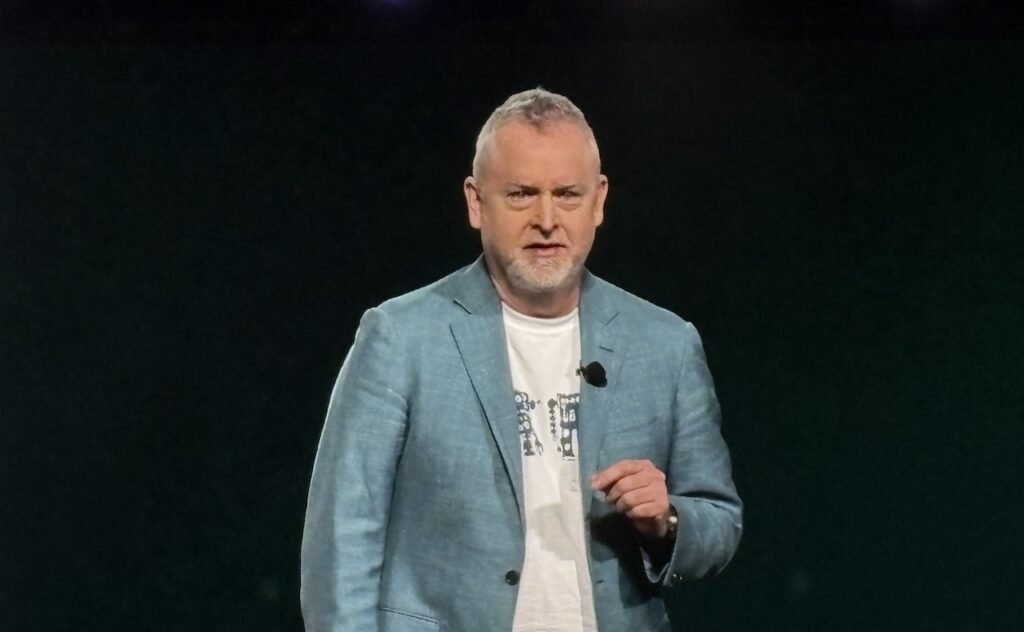 Sage CTO Aaron Harris outlining how the role of AI is changing and how transparency is critical for acceptance during Sage Future 2026.