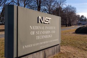 Sign at the National Institute of Standards and Technology (NIST) campus, highlighting the agency behind CVE and NVD vulnerability standards.