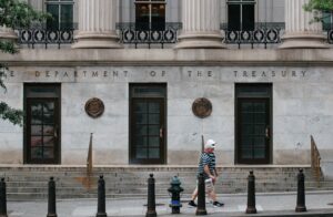 U.S. Department of the Treasury building in Washington, D.C., before regulators met to discuss AI cyber risk in financial systems.