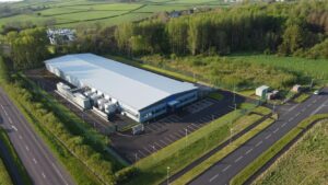 Data center facility in Coleraine showing physical infrastructure and energy systems in a real-world environment.