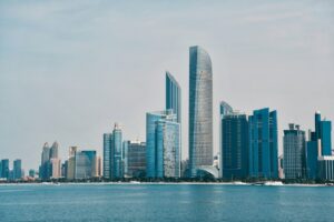 Abu Dhabi skyline with modern high-rise buildings along the waterfront