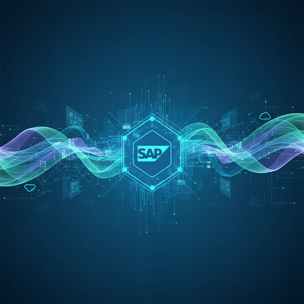 SAP logo subtly integrated into a digital network, signifying robust enterprise core stability.