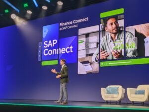 Digital dashboard displaying financial analytics and SAP S/4HANA interface elements for autonomous finance.
